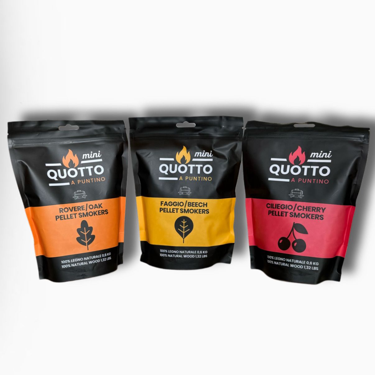 Quotto Wood Pellet Trio – Beech, Oak & Cherry (3 × 0.6 kg)