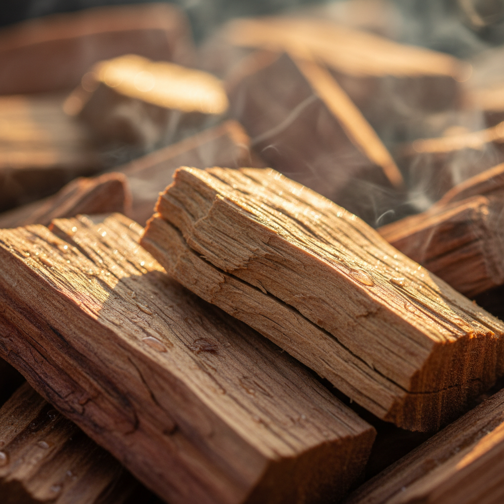 close up of wood smoking chips